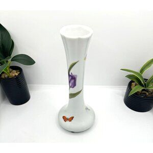 Rochard Limoges France Porcelain Butterfly & Flowers Motif Bud Vase